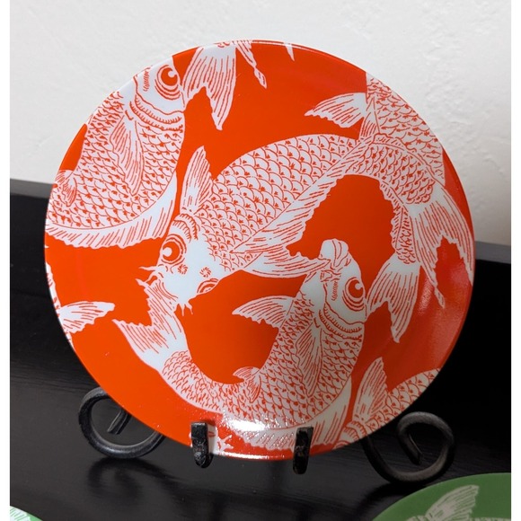 Vintage Fitz & Floyd FF Dessert Plates Koi Fish Tangerine (2) Green‎ (2) - Picture 5 of 9